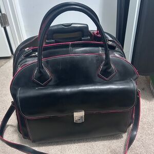 McKlein USA Wheeled Black Leather Briefcase Laptop Travel Bag Upright Carry On